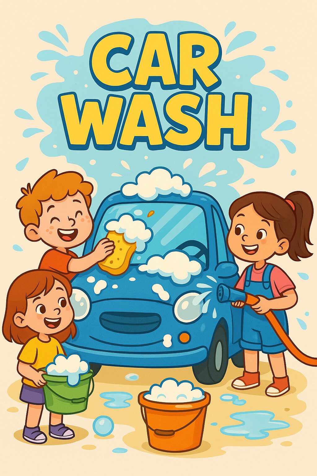 kids washing car with soap