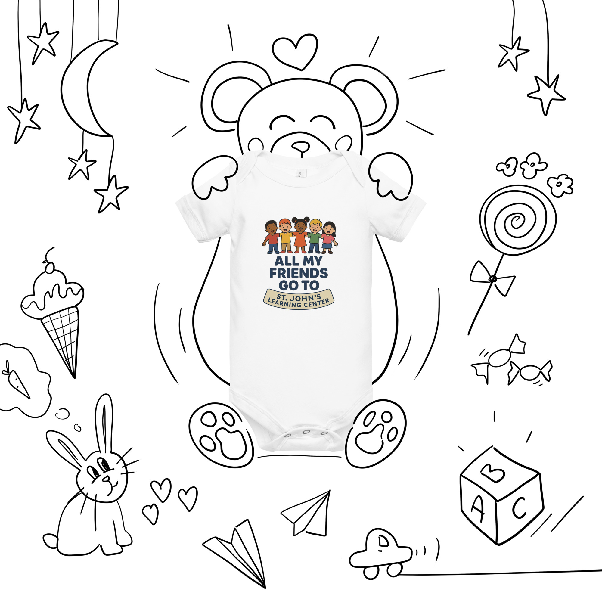 All My Friends Go to St. John’s Learning Center – Baby short sleeve one piece